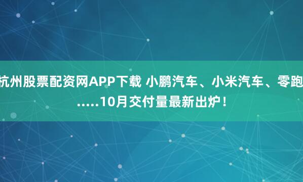 杭州股票配资网APP下载 小鹏汽车、小米汽车、零跑......10月交付量最新出炉！